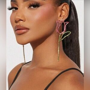 ✨NEW Elegant Pink and Green rhinestones crystal Floral Earrings